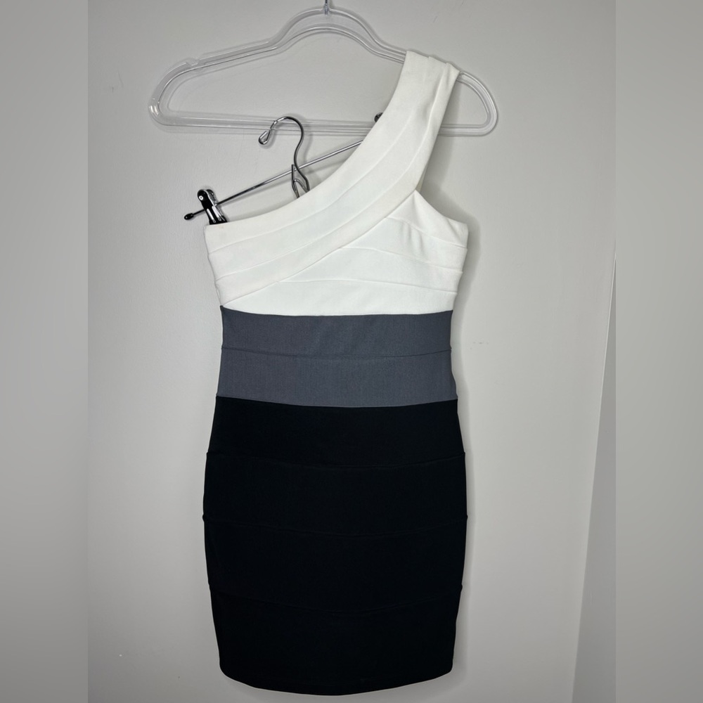 TRIXXI color block, black, gray, white one shoulder dress. Size - Medium. - Picture 1 of 4